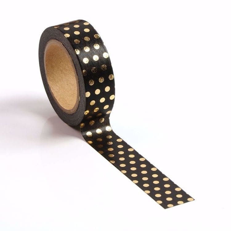 PD10-05 Black with Gold Polka Dots Washi Tape
